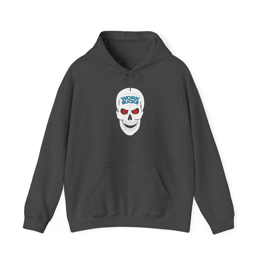 Skull 'Work Sucks' Hoodie – Graphic Skull with Red Eyes Casual Pullover