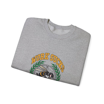 Crewneck Sweatshirt – "Work Sucks" Retro Bee Graphic Pullover