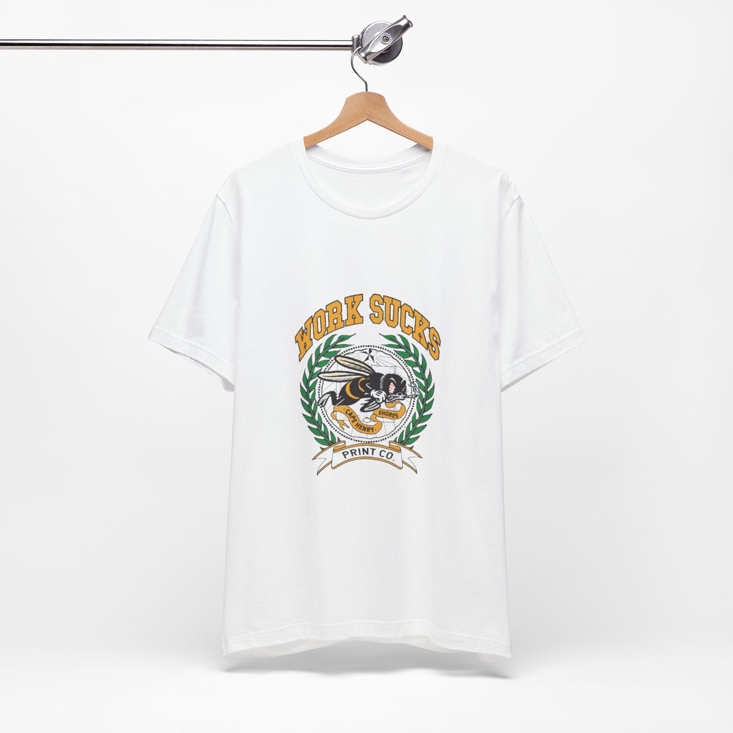 Work Sucks Tee — Vintage Bee Crest Graphic T‑Shirt