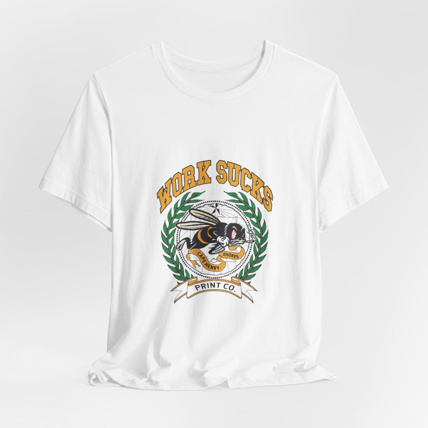 Work Sucks Tee — Vintage Bee Crest Graphic T‑Shirt