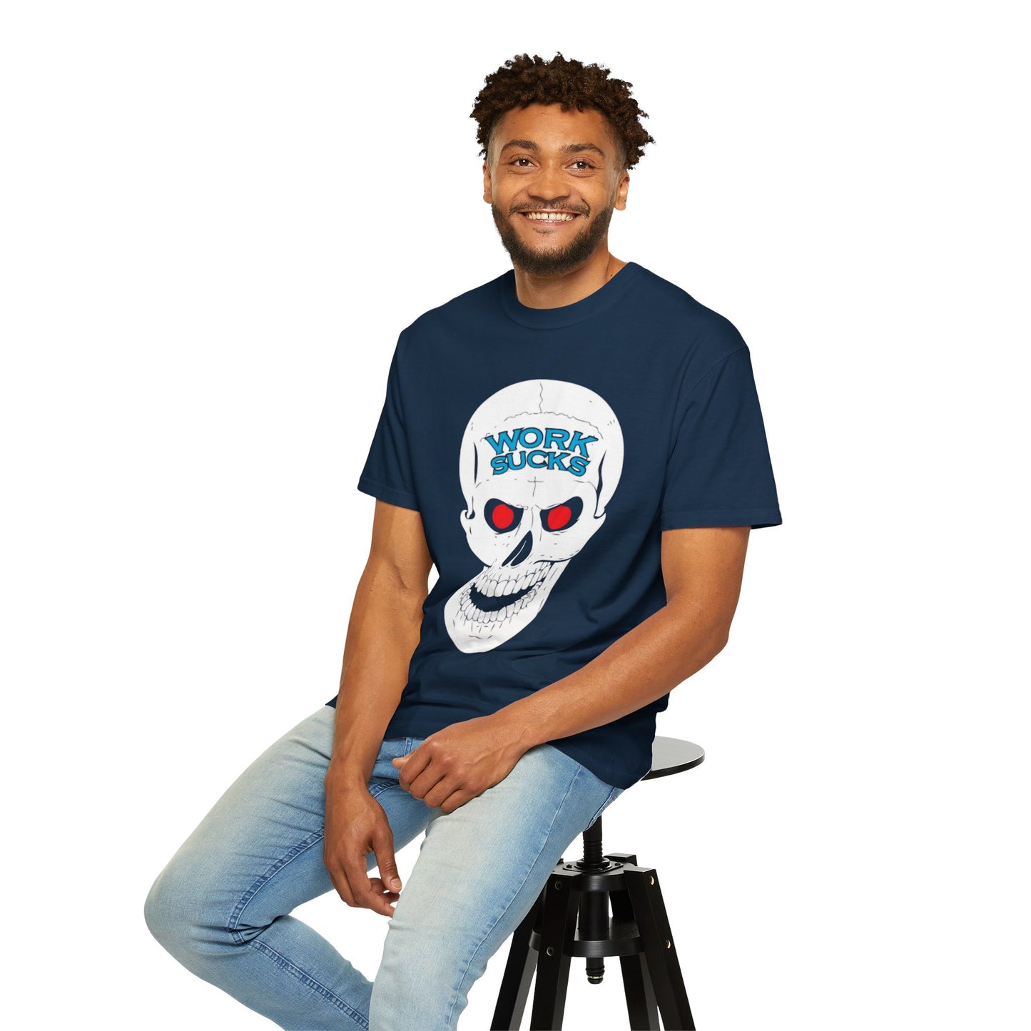Work Sucks Skull T-Shirt — Graphic Skull Tee with 'Work Sucks' Text