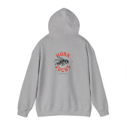Hoodie — 'Work Sucks' Bee Graphic Pullover