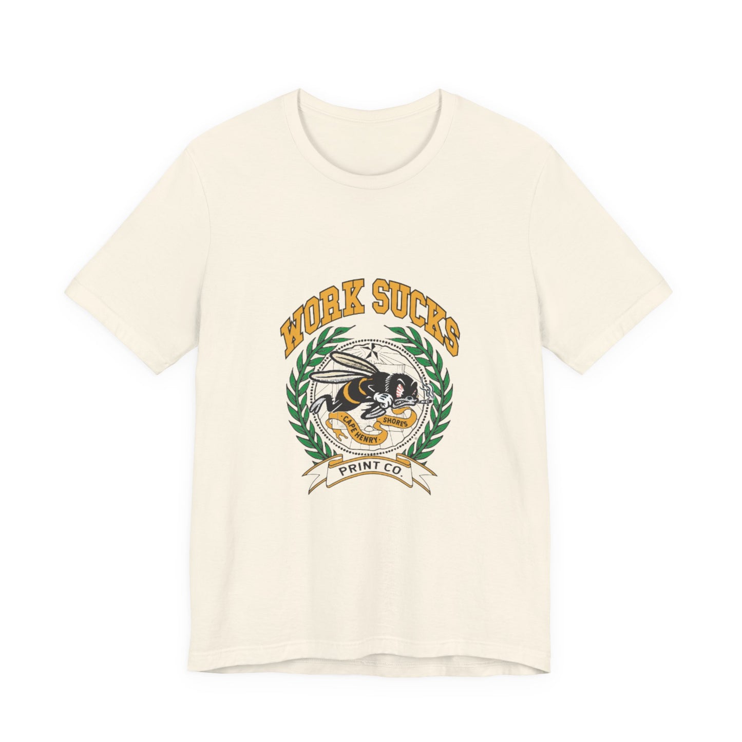 Work Sucks Tee — Vintage Bee Crest Graphic T‑Shirt