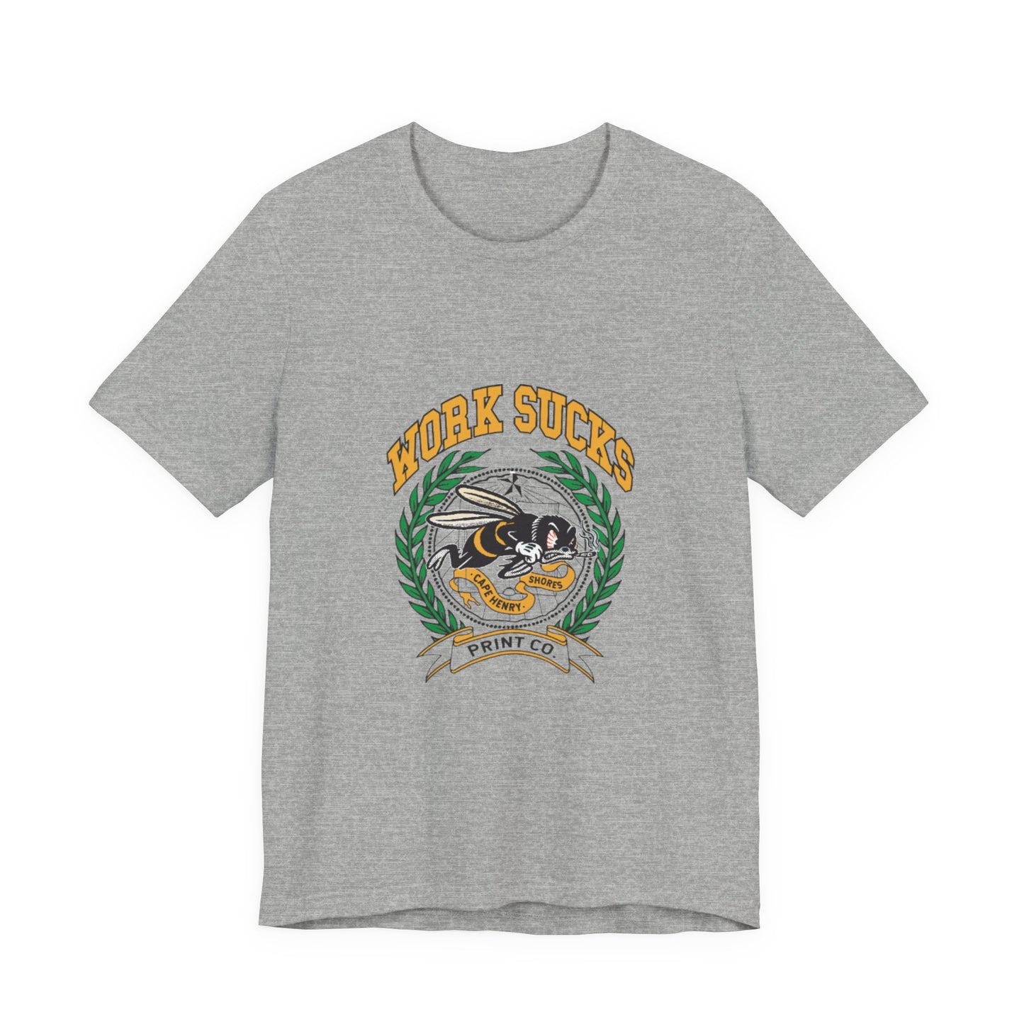 Work Sucks Tee — Vintage Bee Crest Graphic T‑Shirt