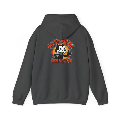 Work Sucks Print Co. Hoodie — Retro Felix-Style Graphic Hooded Sweatshirt