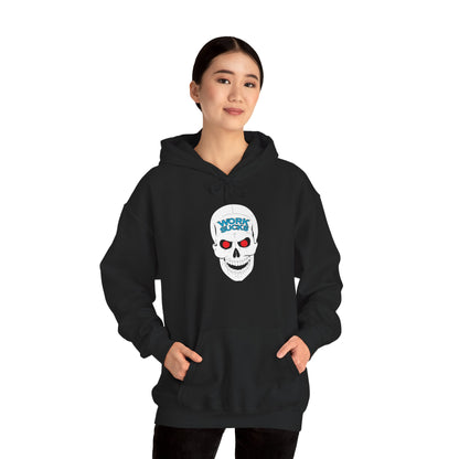 Skull 'Work Sucks' Hoodie – Graphic Skull with Red Eyes Casual Pullover