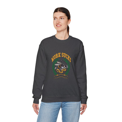 Crewneck Sweatshirt – "Work Sucks" Retro Bee Graphic Pullover