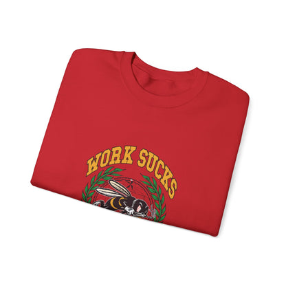 Crewneck Sweatshirt – "Work Sucks" Retro Bee Graphic Pullover