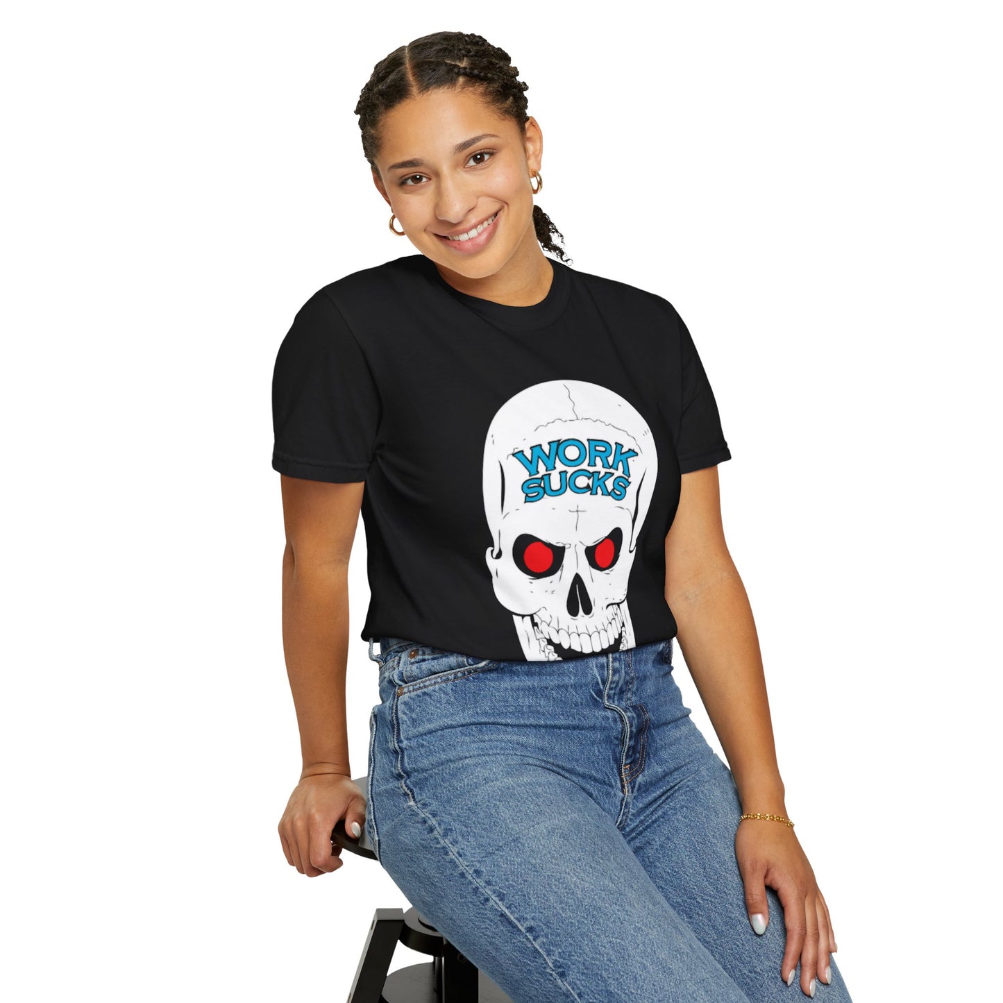 Work Sucks Skull T-Shirt — Graphic Skull Tee with 'Work Sucks' Text