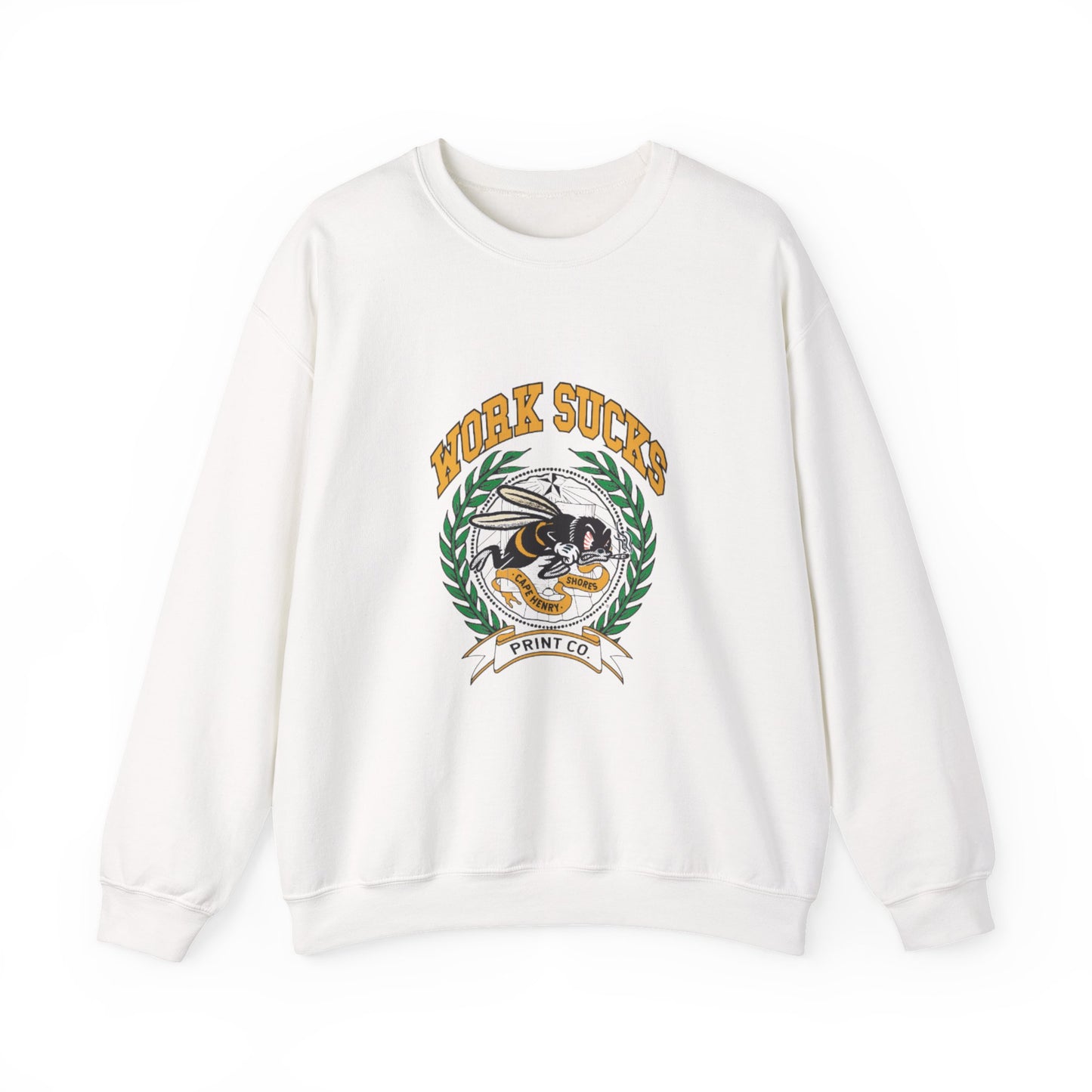 Crewneck Sweatshirt – "Work Sucks" Retro Bee Graphic Pullover