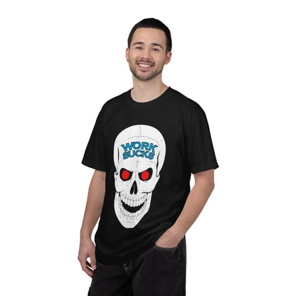 Work Sucks Skull T-Shirt — Graphic Skull Tee with 'Work Sucks' Text