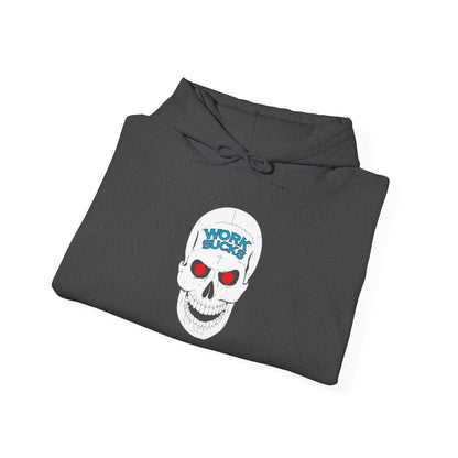 Skull 'Work Sucks' Hoodie – Graphic Skull with Red Eyes Casual Pullover