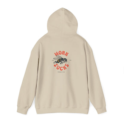 Hoodie — 'Work Sucks' Bee Graphic Pullover