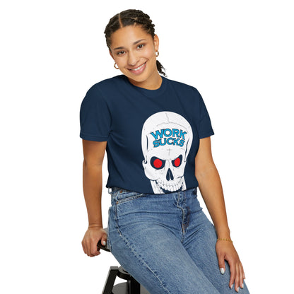 Work Sucks Skull T-Shirt — Graphic Skull Tee with 'Work Sucks' Text