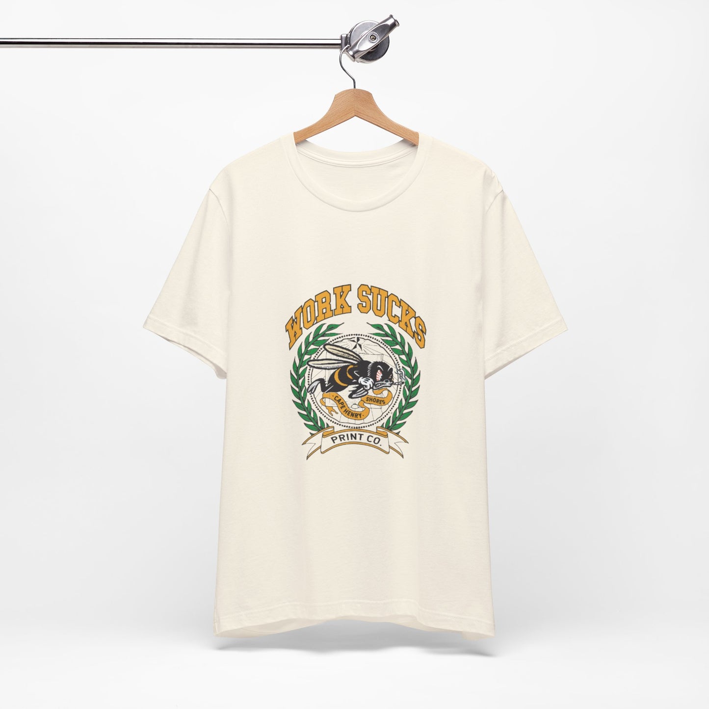 Work Sucks Tee — Vintage Bee Crest Graphic T‑Shirt
