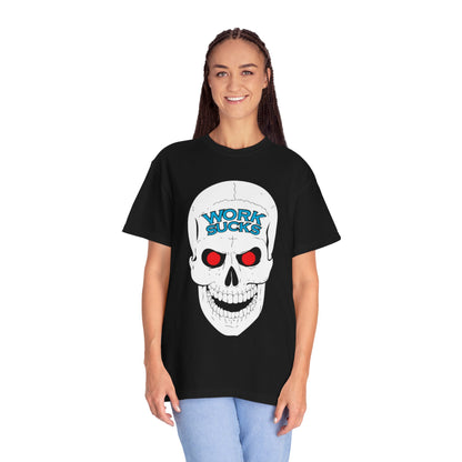Work Sucks Skull T-Shirt — Graphic Skull Tee with 'Work Sucks' Text