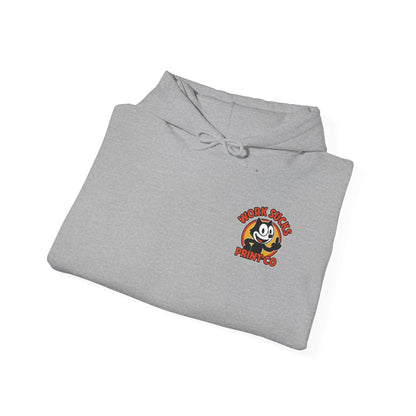 Work Sucks Print Co. Hoodie — Retro Felix-Style Graphic Hooded Sweatshirt