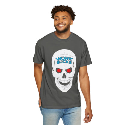 Work Sucks Skull T-Shirt — Graphic Skull Tee with 'Work Sucks' Text