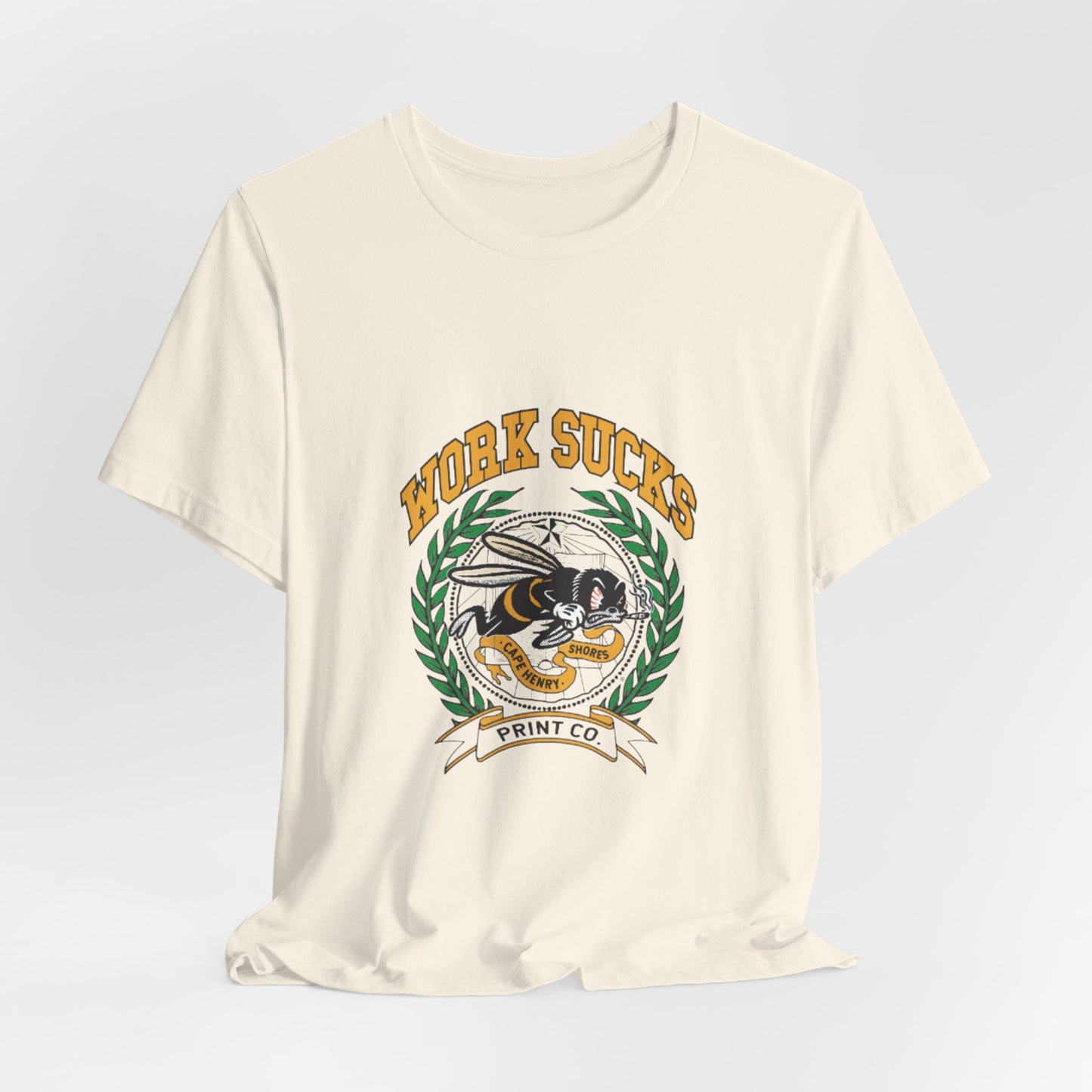 Work Sucks Tee — Vintage Bee Crest Graphic T‑Shirt
