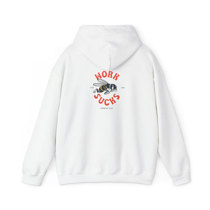 Hoodie — 'Work Sucks' Bee Graphic Pullover