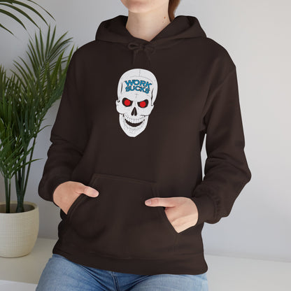 Skull 'Work Sucks' Hoodie – Graphic Skull with Red Eyes Casual Pullover