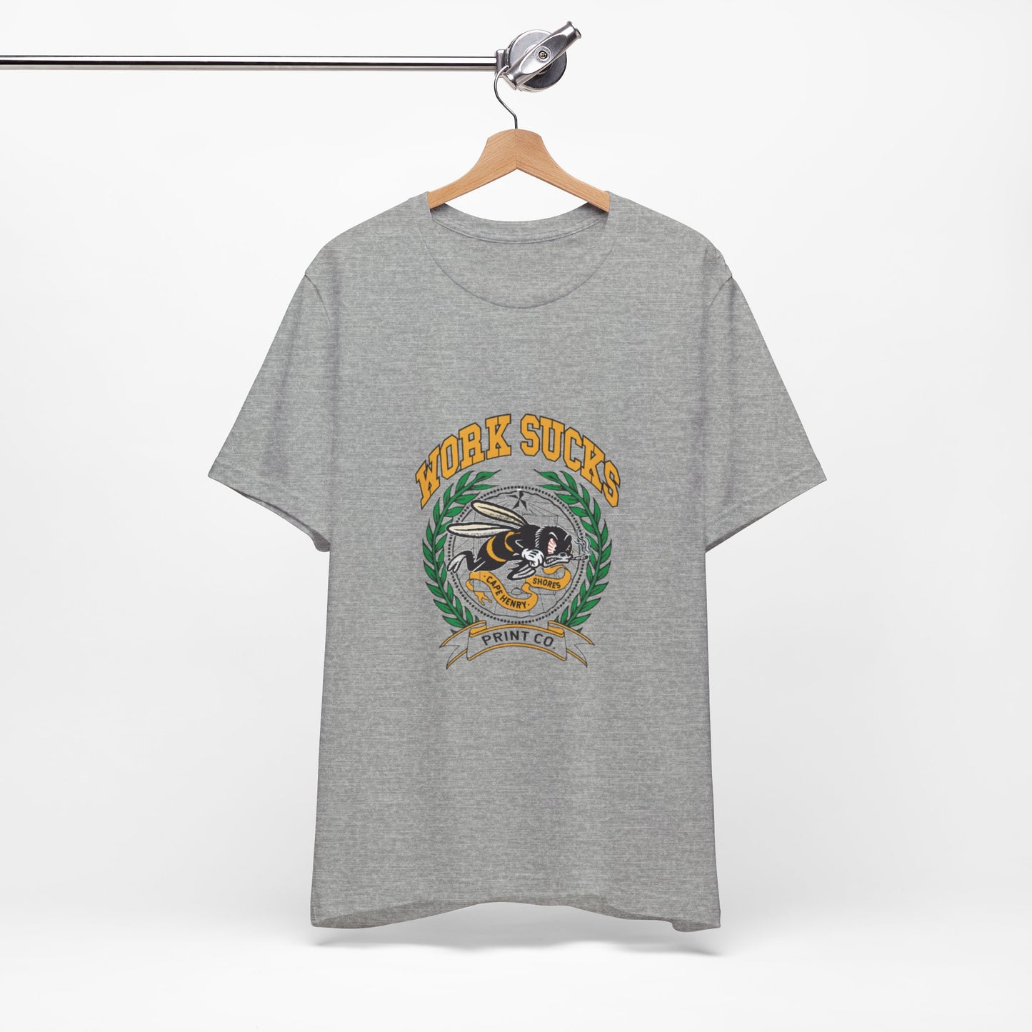 Work Sucks Tee — Vintage Bee Crest Graphic T‑Shirt