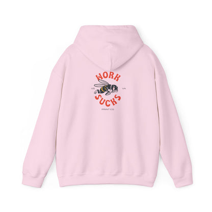 Hoodie — 'Work Sucks' Bee Graphic Pullover