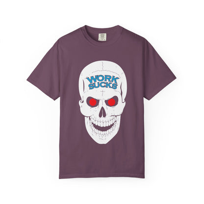 Work Sucks Skull T-Shirt — Graphic Skull Tee with 'Work Sucks' Text