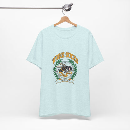 Work Sucks Tee — Vintage Bee Crest Graphic T‑Shirt