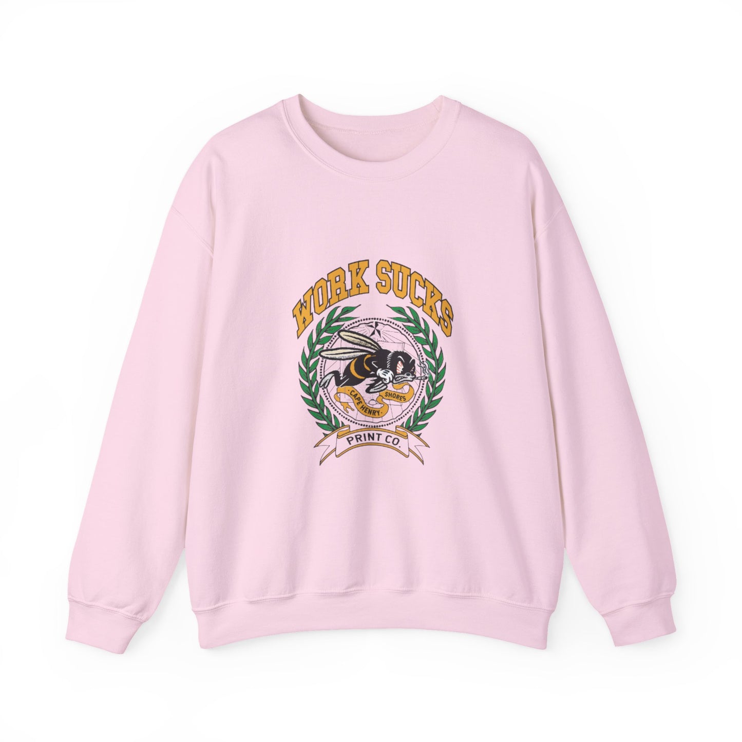 Crewneck Sweatshirt – "Work Sucks" Retro Bee Graphic Pullover