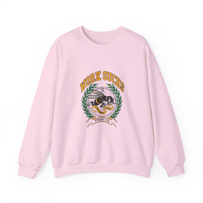 Crewneck Sweatshirt – "Work Sucks" Retro Bee Graphic Pullover