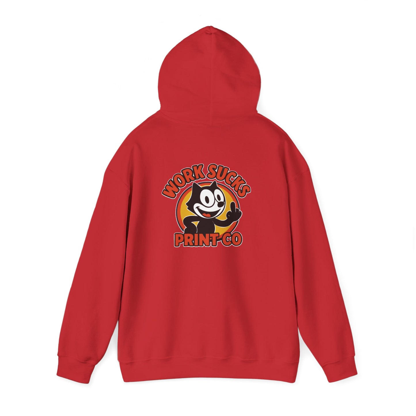 Work Sucks Print Co. Hoodie — Retro Felix-Style Graphic Hooded Sweatshirt
