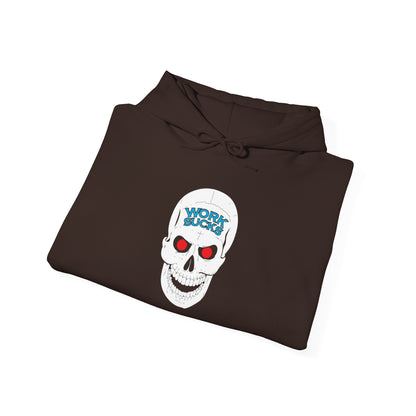 Skull 'Work Sucks' Hoodie – Graphic Skull with Red Eyes Casual Pullover
