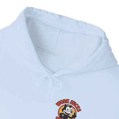 Work Sucks Print Co. Hoodie — Retro Felix-Style Graphic Hooded Sweatshirt