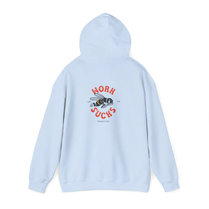 Hoodie — 'Work Sucks' Bee Graphic Pullover