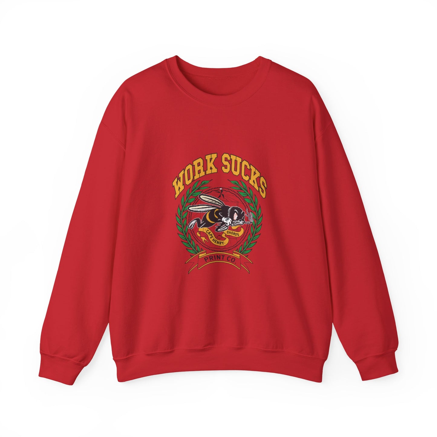 Crewneck Sweatshirt – "Work Sucks" Retro Bee Graphic Pullover