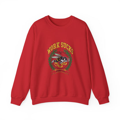 Crewneck Sweatshirt – "Work Sucks" Retro Bee Graphic Pullover