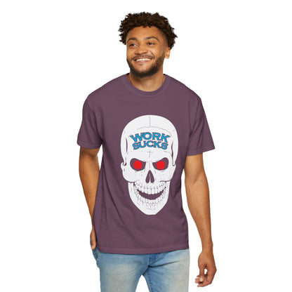 Work Sucks Skull T-Shirt — Graphic Skull Tee with 'Work Sucks' Text