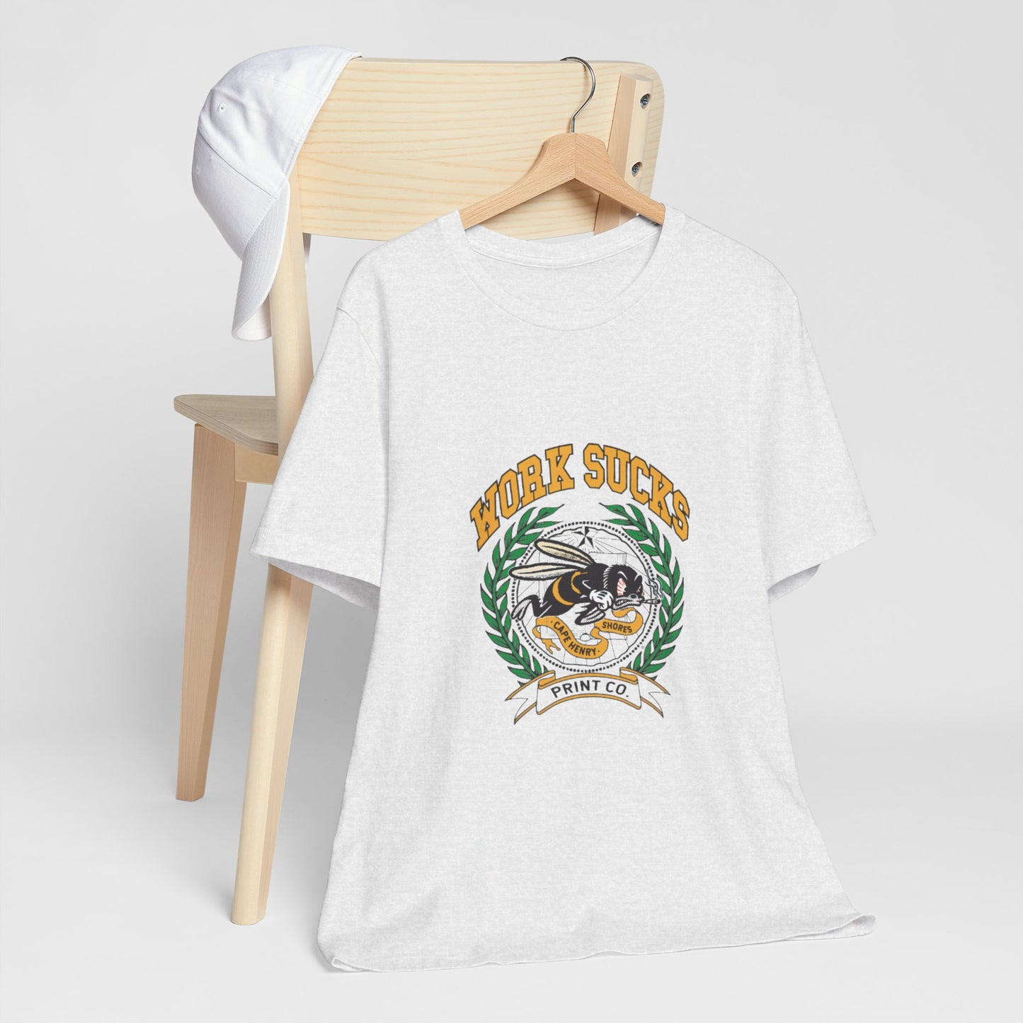 Work Sucks Tee — Vintage Bee Crest Graphic T‑Shirt