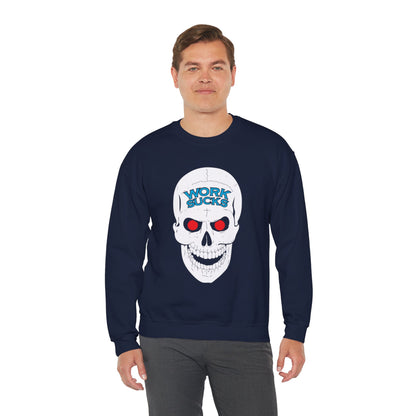 Crewneck Sweatshirt — 'Work Sucks' Skull Graphic
