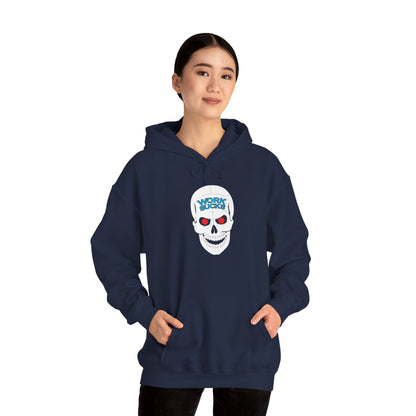 Skull 'Work Sucks' Hoodie – Graphic Skull with Red Eyes Casual Pullover