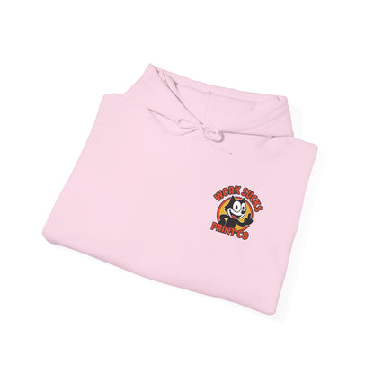 Work Sucks Print Co. Hoodie — Retro Felix-Style Graphic Hooded Sweatshirt