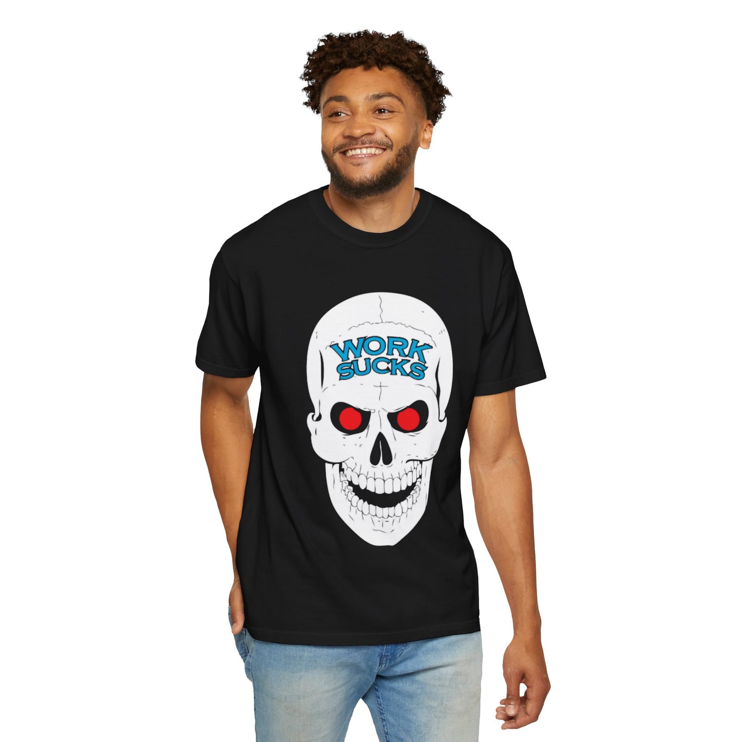 Work Sucks Skull T-Shirt — Graphic Skull Tee with 'Work Sucks' Text