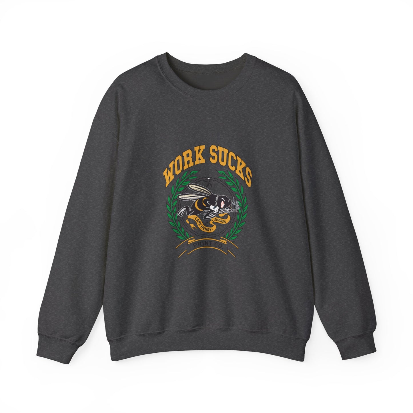 Crewneck Sweatshirt – "Work Sucks" Retro Bee Graphic Pullover