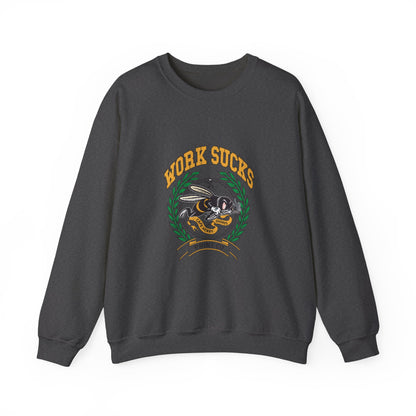 Crewneck Sweatshirt – "Work Sucks" Retro Bee Graphic Pullover