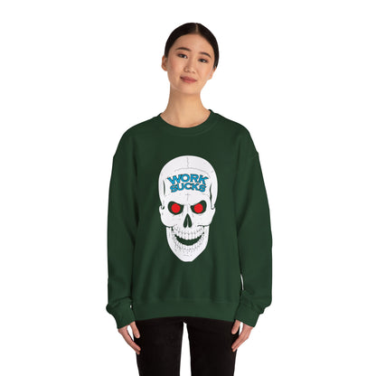 Crewneck Sweatshirt — 'Work Sucks' Skull Graphic