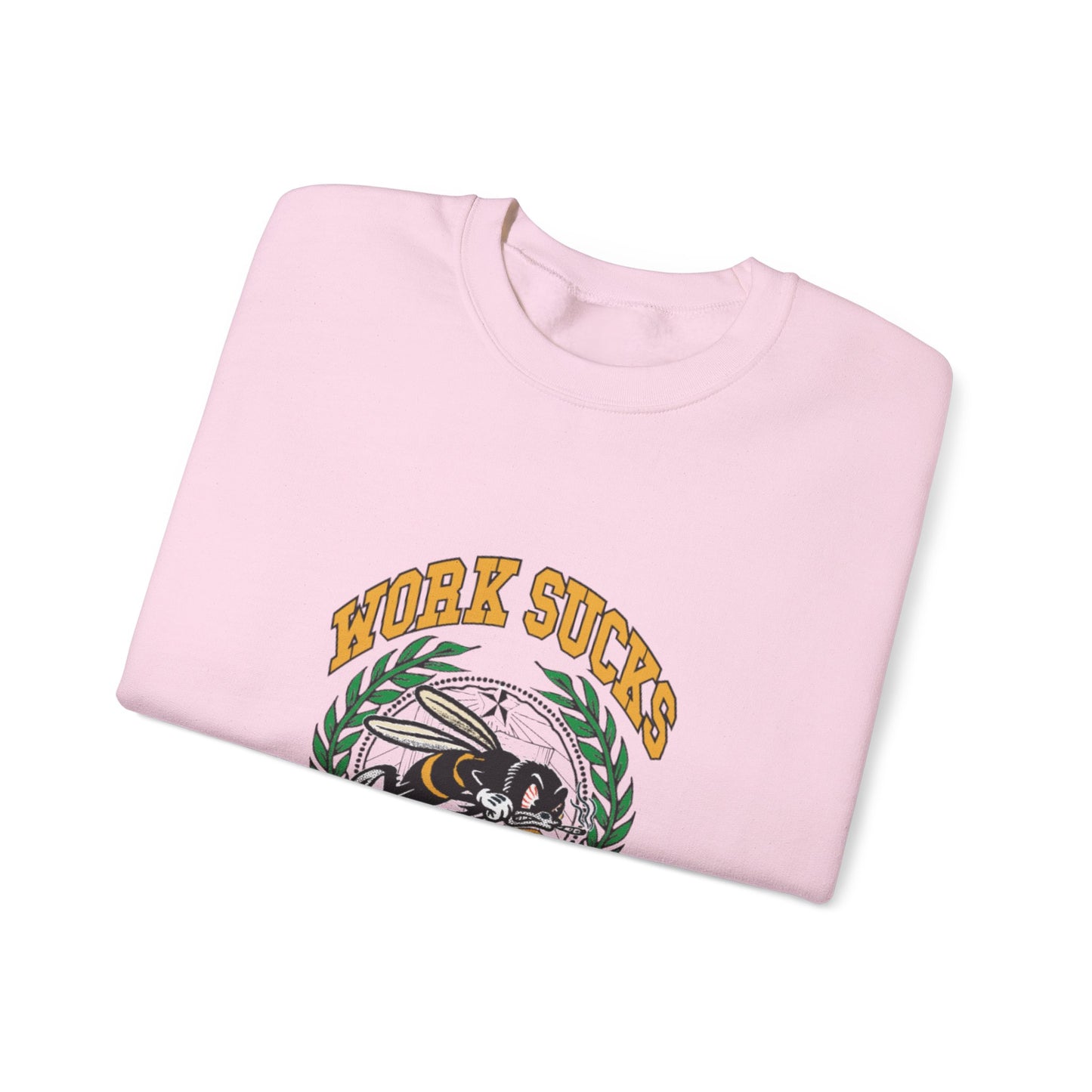 Crewneck Sweatshirt – "Work Sucks" Retro Bee Graphic Pullover