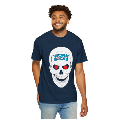 Work Sucks Skull T-Shirt — Graphic Skull Tee with 'Work Sucks' Text