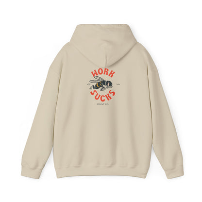 Hoodie — 'Work Sucks' Bee Graphic Pullover