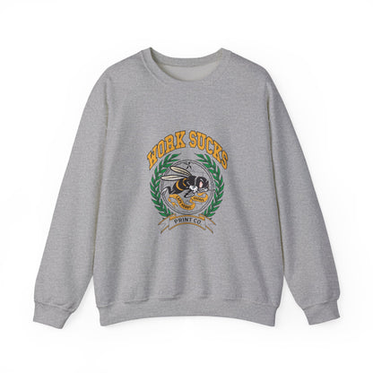 Crewneck Sweatshirt – "Work Sucks" Retro Bee Graphic Pullover